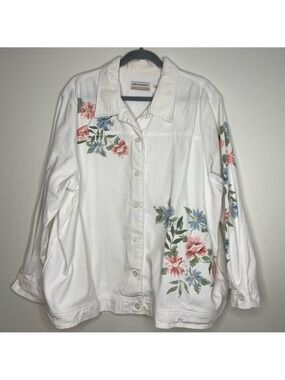 Alfred Dunner White Denim Jacket with Sequins & Flowers 22W